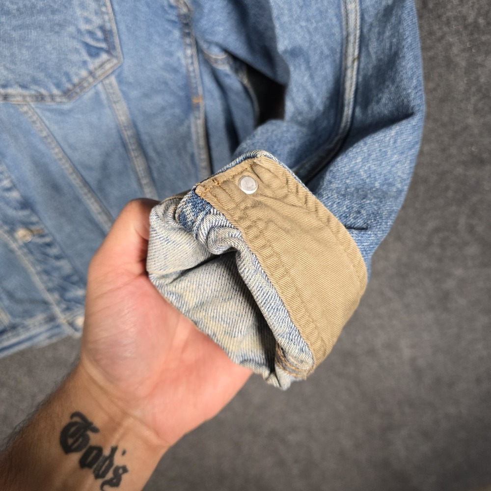 Vintage 90s Tommy Hilfiger Denim Jacket Mens Large Blue Jean Crest Logo Pockets - Picture 7 of 8